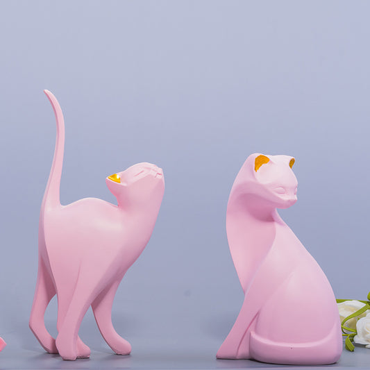 Luxury Pink Cat Resin Decoration for Modern Homes