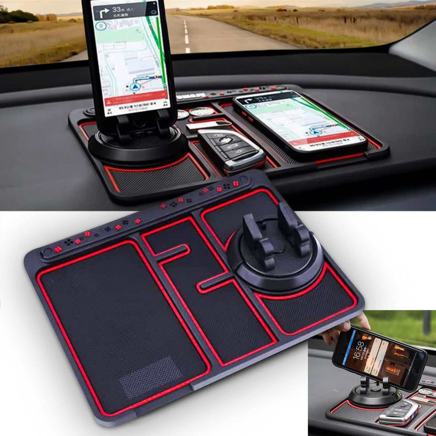Smart 4 in 1 Multi-Function Anti-Slip Dashboard Mat & Holder