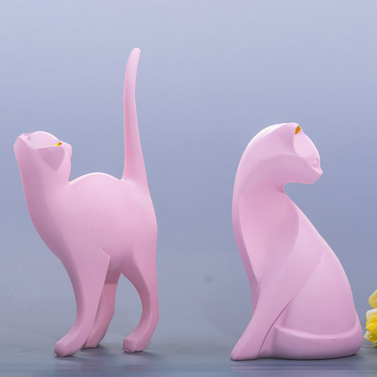 Luxury Pink Cat Resin Decoration for Modern Homes