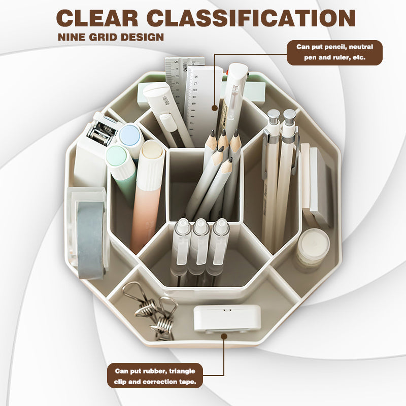 Stylish Portable 9-Grid Rotating Pen Holder and Desk Organiser