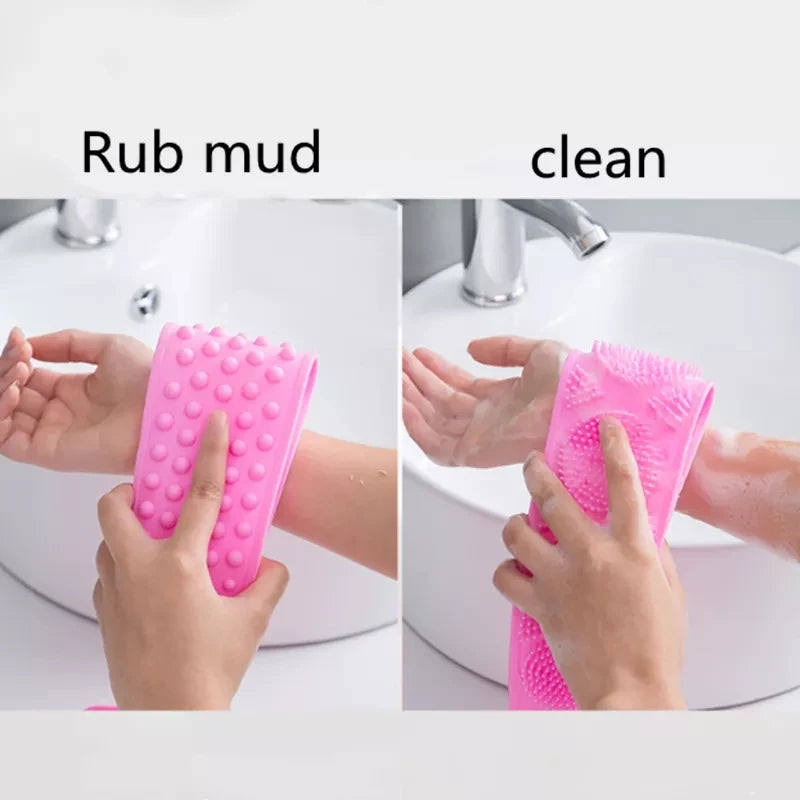 Gentle silicone body scrubber belt for spa like clean
