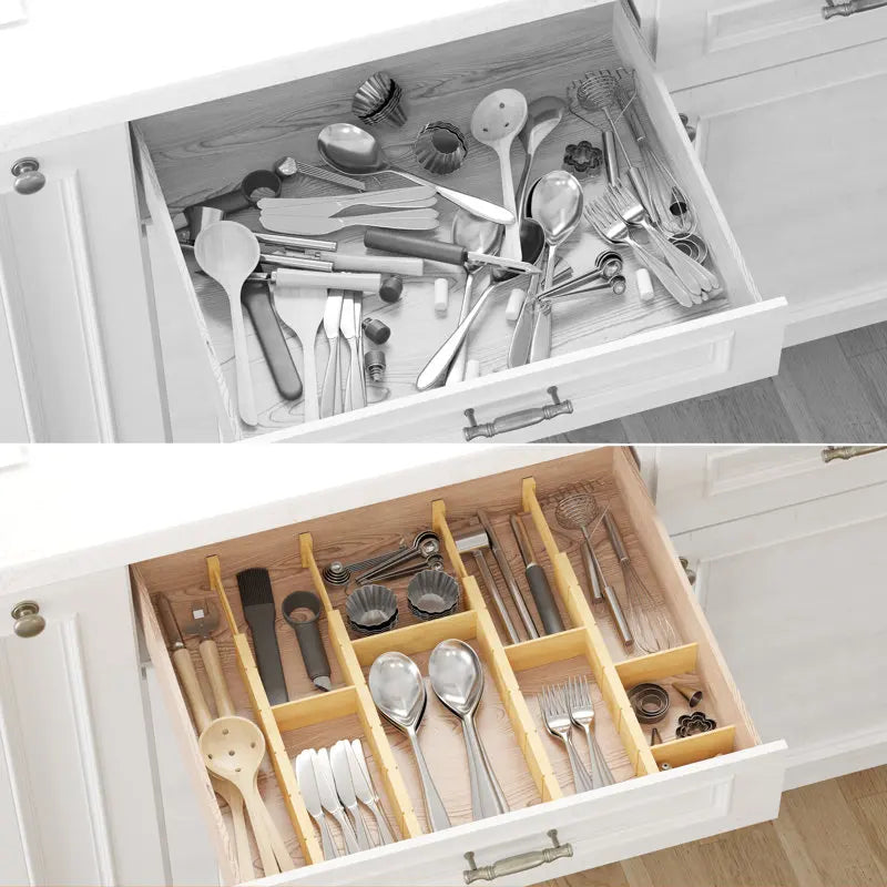 Adjustable Bamboo Drawer Dividers for Home & Office