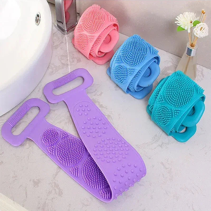 Gentle silicone body scrubber belt for spa like clean